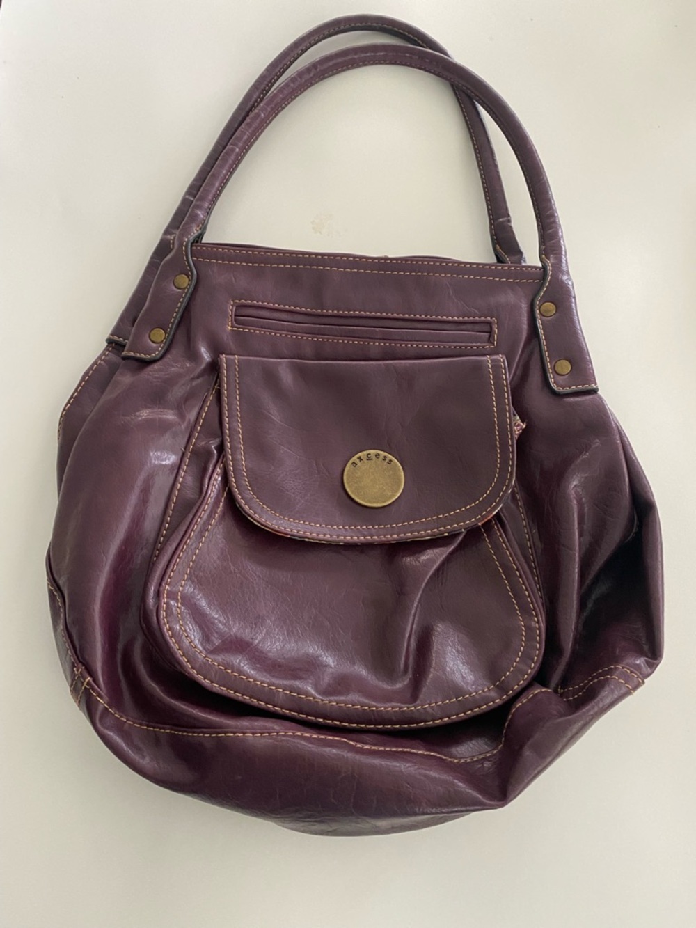 Unbranded Plum Leather Tote with Front Pocket